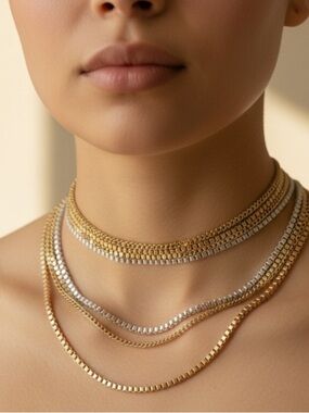 Gold and Silver Layered Chain Necklace Set - Women Jewelry